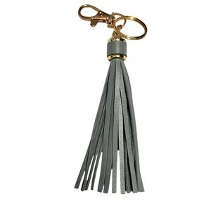 Gray Leather Tassel Bag Charm Keychain